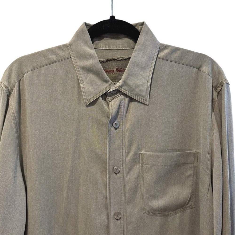 Tommy Bahama Button Up Shirt Olive Green Excellent Pigment Dyed Mens Large